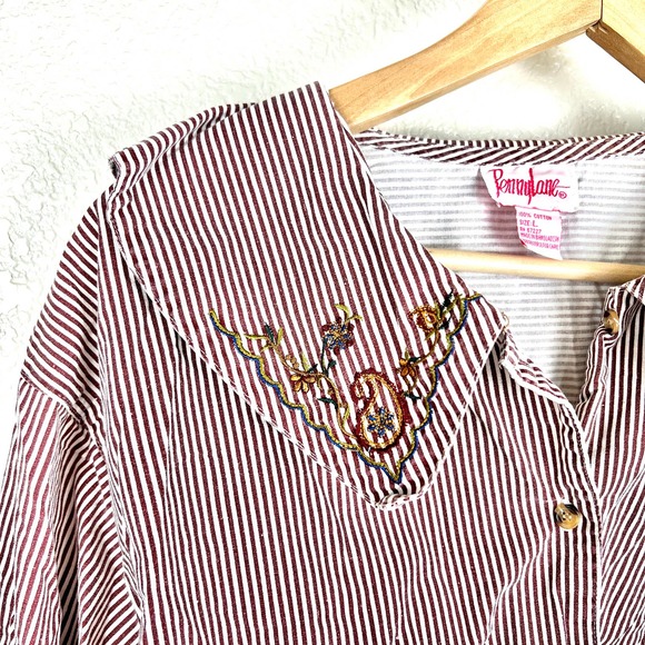 Vintage Pennylane Striped Embroidered Button Down Shirt - Picture 3 of 7